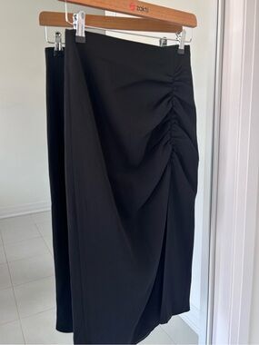 Babaton Ruched Midi Skirt with Front Slit